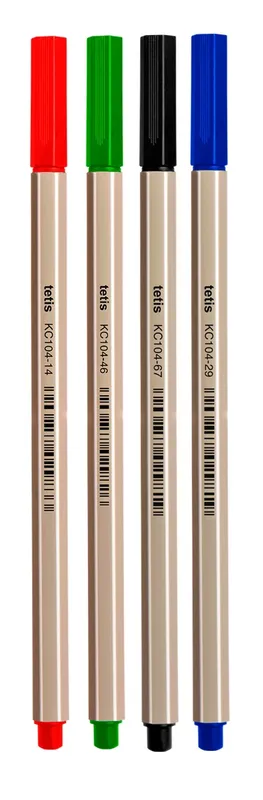 Cienkopis heksagonalny Tetis 0,7 mm, 4 kolory