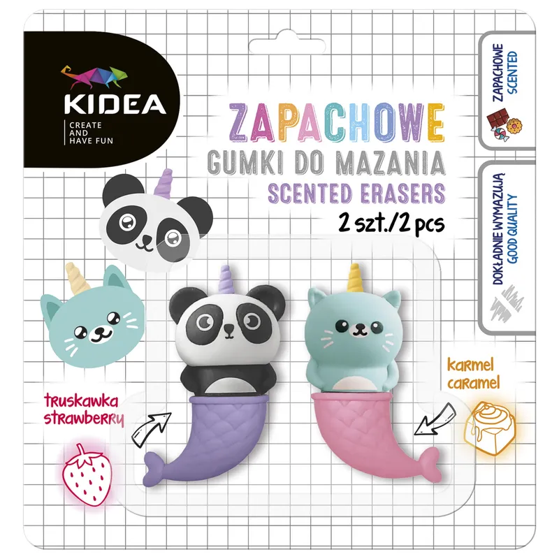 Gumki zapachowe Kidea kotek i panda, 2 szt.