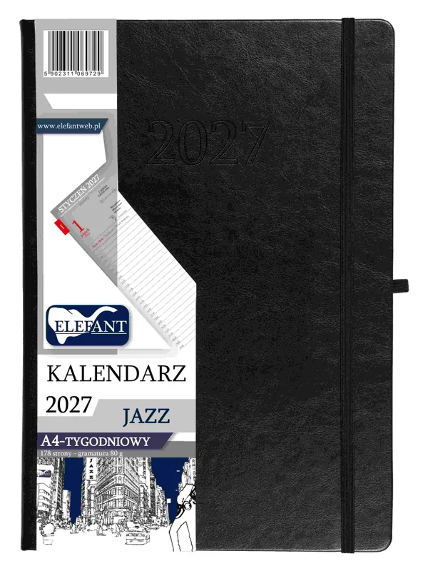Kalendarz książkowy 2027 Jazz A4 tygodniowy czarny