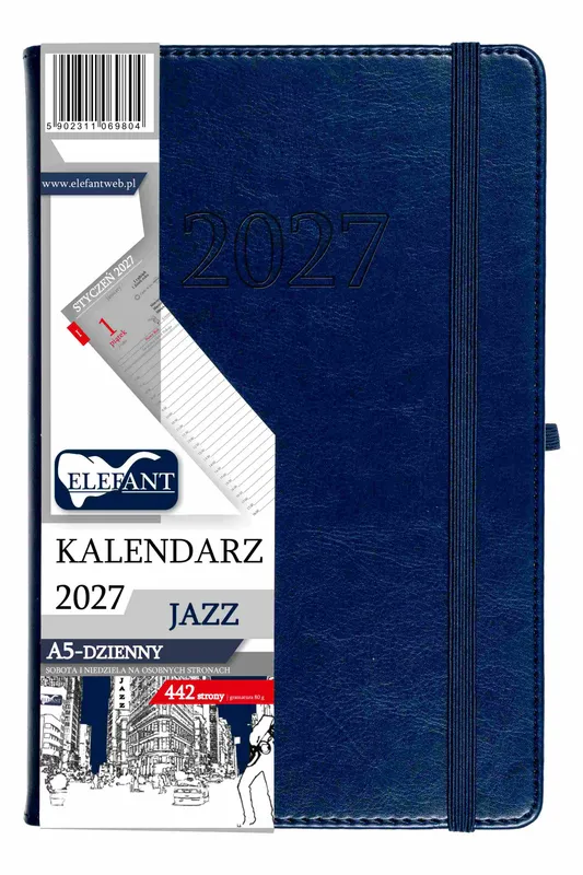 Kalendarz książkowy 2027 Jazz A5 dzienny granatowy Elefant