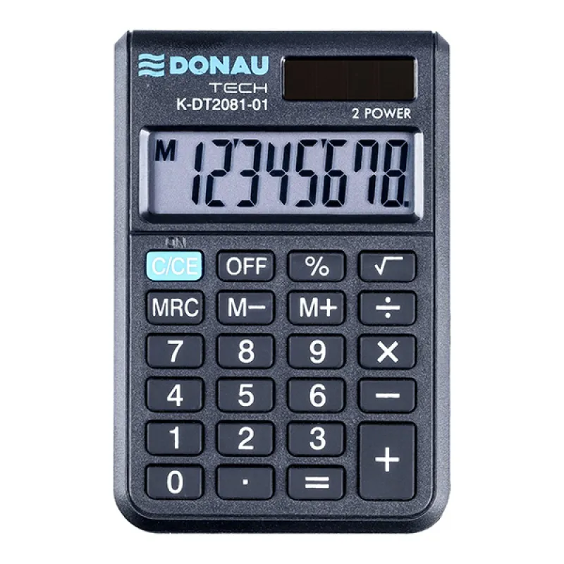 Kalkulator kieszonkowy DONAU TECH, 8-cyfr. wyświetlacz, wym. 90x60x11 mm,