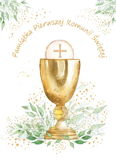 Karnet A5 Komunia Eucharystia, złocony Henry