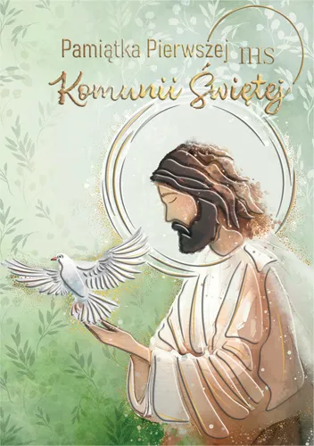 Karnet Komunia Jezus Henry, złocona kartka okolicznościowa z kopertą