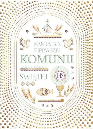 Karnet Komunia Kropki złocony, format B6, Henry