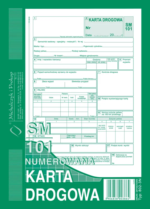 Karta Drogowa samochód osobowy A5 numerowana