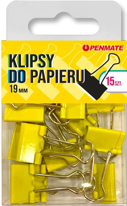 Klipsy do papieru Penmate żółte 19 mm, TT8322, 15 szt