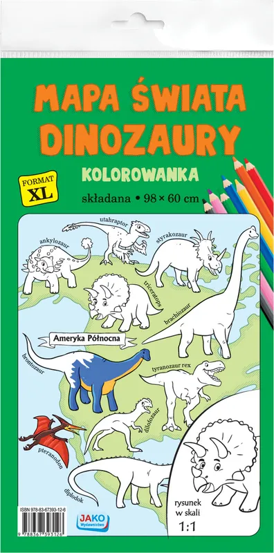 Kolorowanka XL Mapa świata Dinozaury, wydawnictwo JAKO