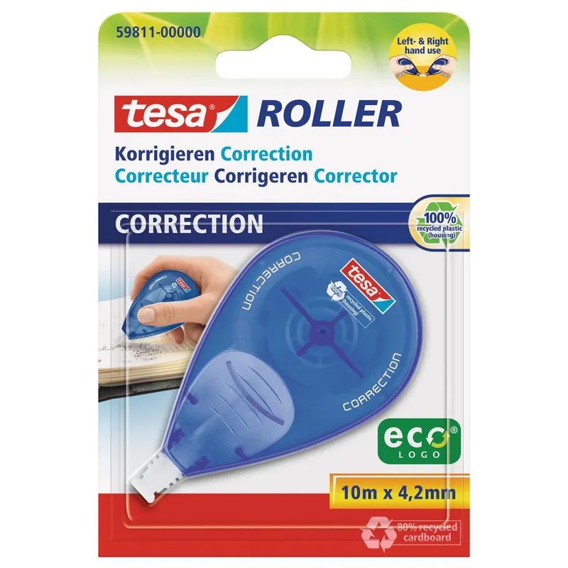 Korektor w taśmie Tesa ecoLogo 10m x 4,2mm, blister, przybory szkolne