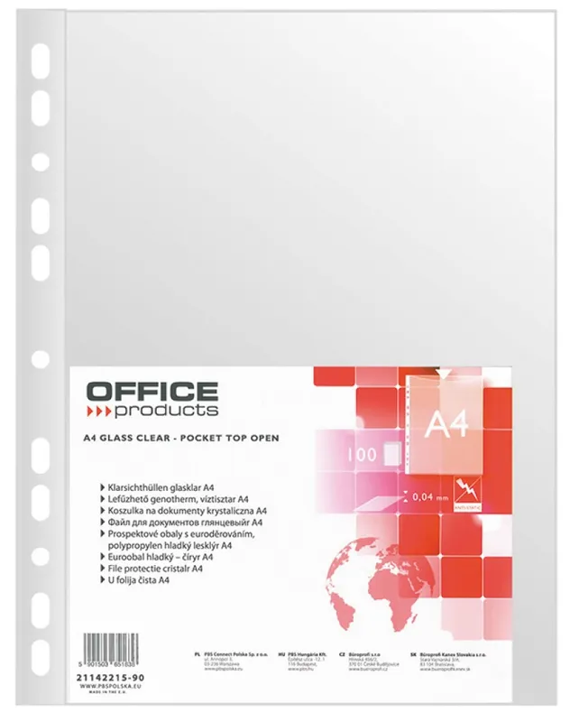 Koszulki A4 Office Products PP krystal 100 sztuk