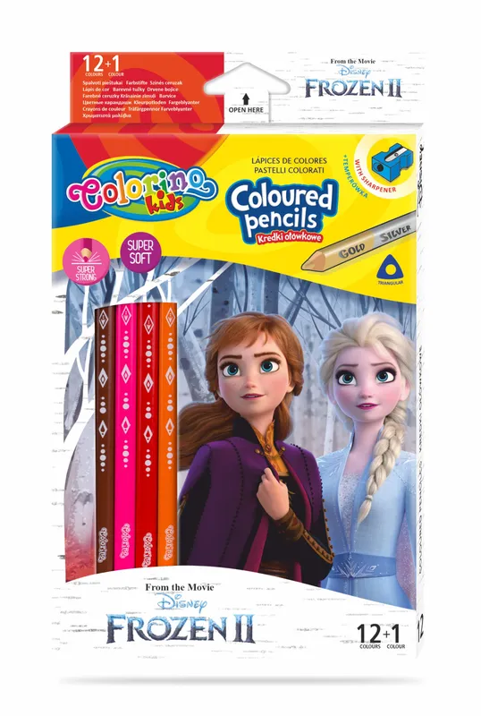 Kredki trójkątne Colorino Kids 13 kolorów z temperówką Frozen
