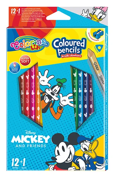 Kredki trójkątne Colorino Kids 13 kolorów z temperówką Mickey