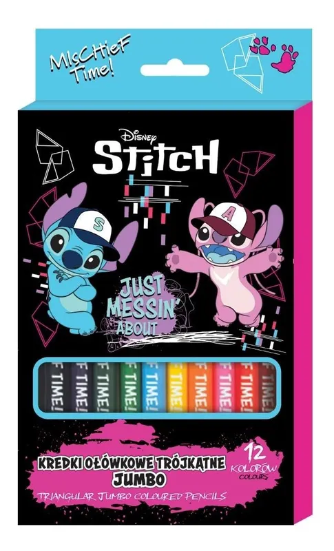 Kredki ołówkowe trójkątne Jumbo Stitch black 12 kolorów