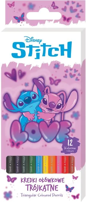 Kredki ołówkowe trójkątne Stitch pink 12 kolorów