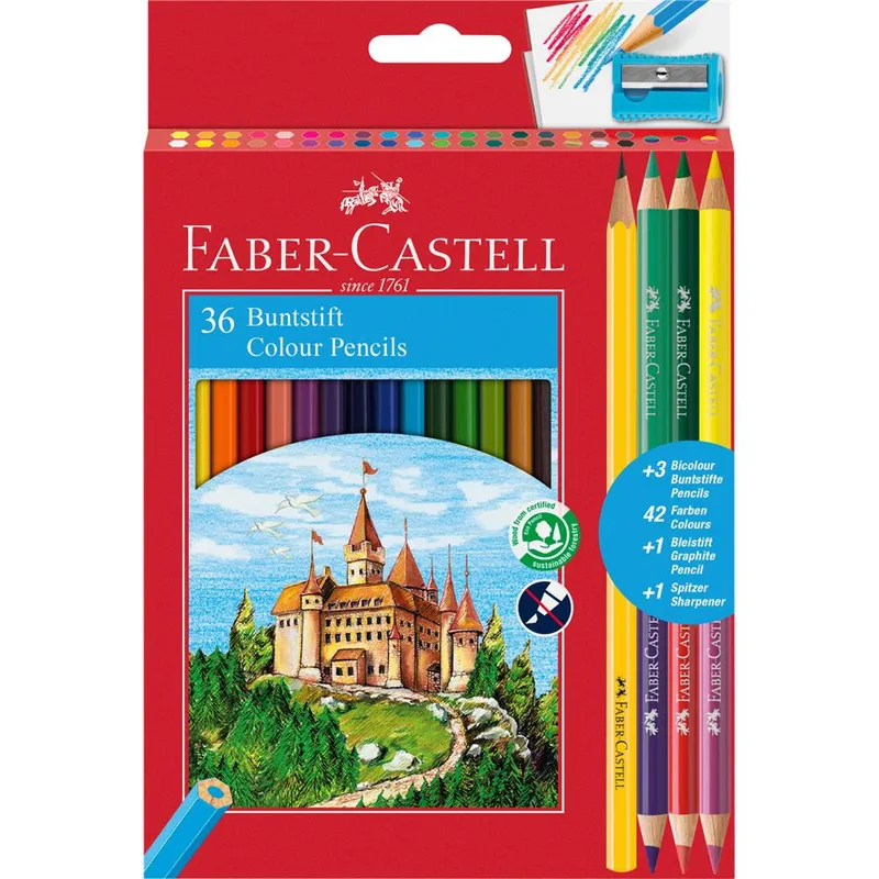 Kredki ołówkowe Zamek Faber-Castell 36 kolorów + akcesoria