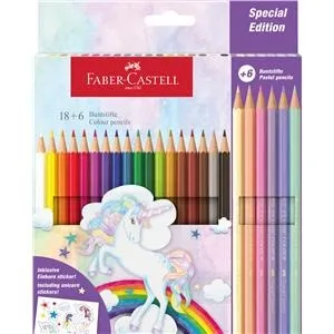 Kredki Jednorożec Faber-Castell, 18+6 kolorów, z naklejkami