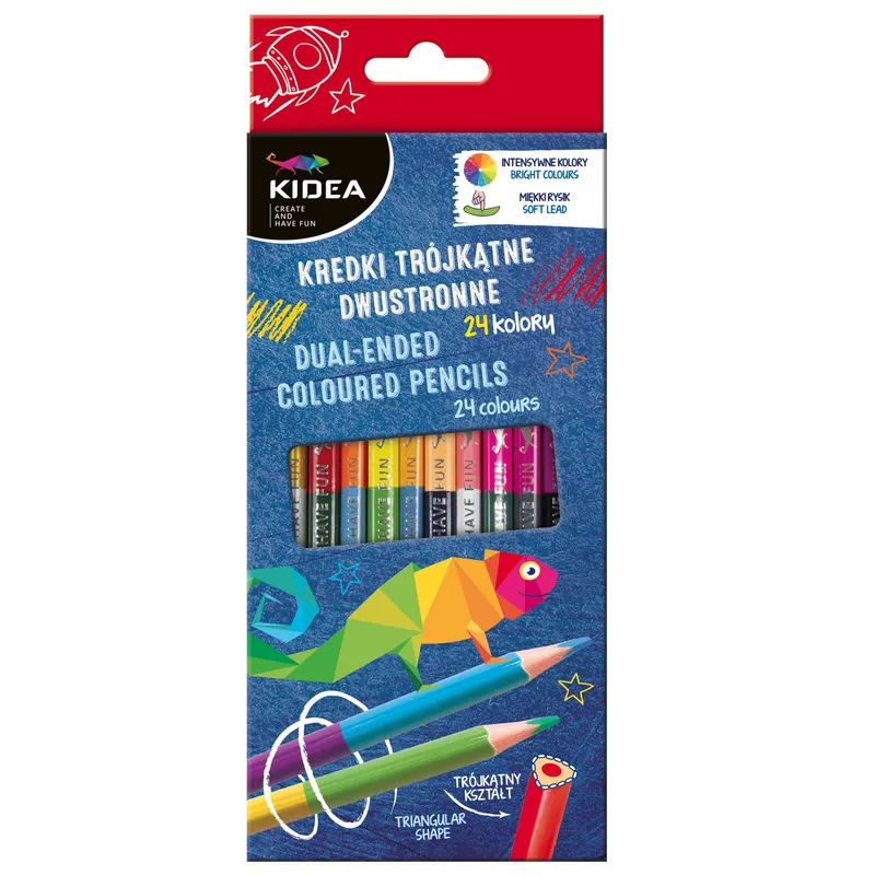 Kredki trójkątne dwustronne Kidea 12 sztuk 24 kolory