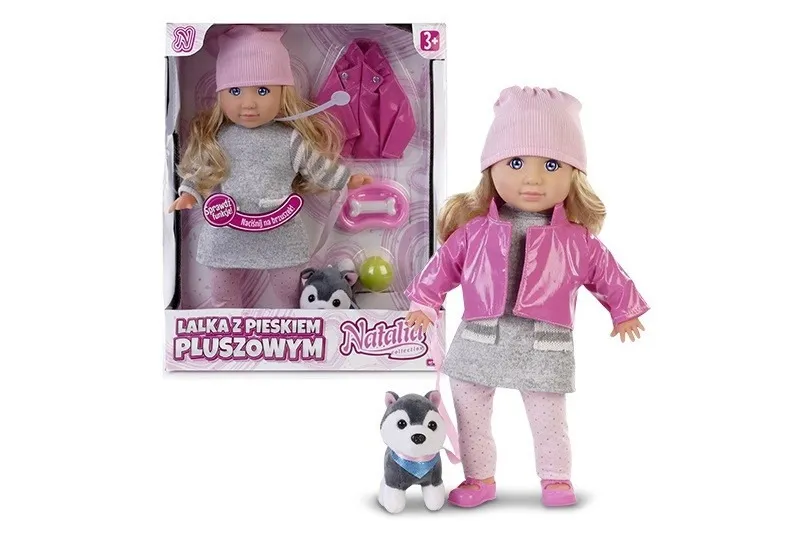 Lalka Natalia z pieskiem pluszowym 35 cm, mówi i śpiewa, ARTYK