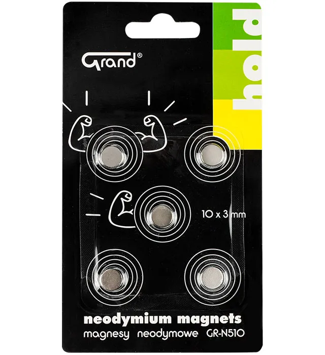 Magnesy neodymowe GRAND 10mm 5szt., magnesy płaskie N30