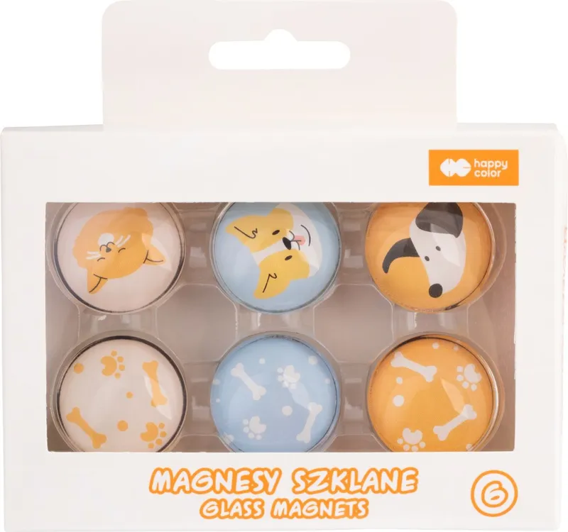 Magnesy szklane CAT&DOG Happy Color, 6 szt., zestaw dekoracyjny