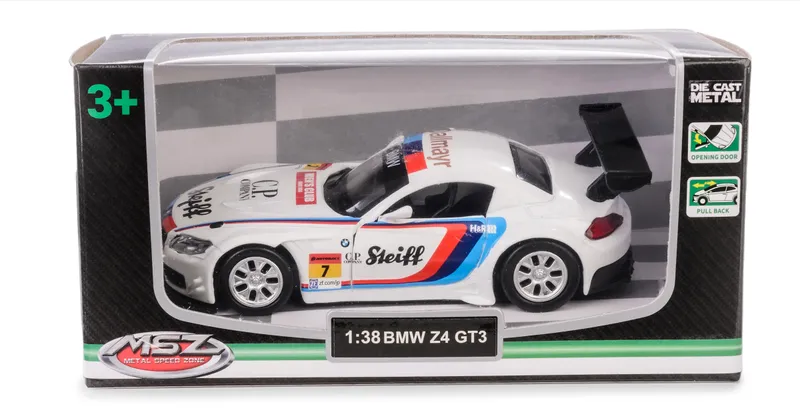 MSZ BMW Z4 GT3 biały w skali 1:38, model pull-back, Daffi