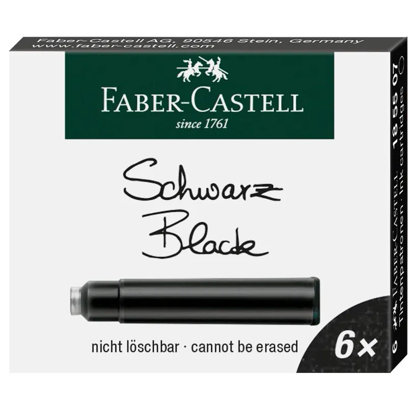 Naboje atramentowe krótkie Faber-Castell czarne, 6 szt.