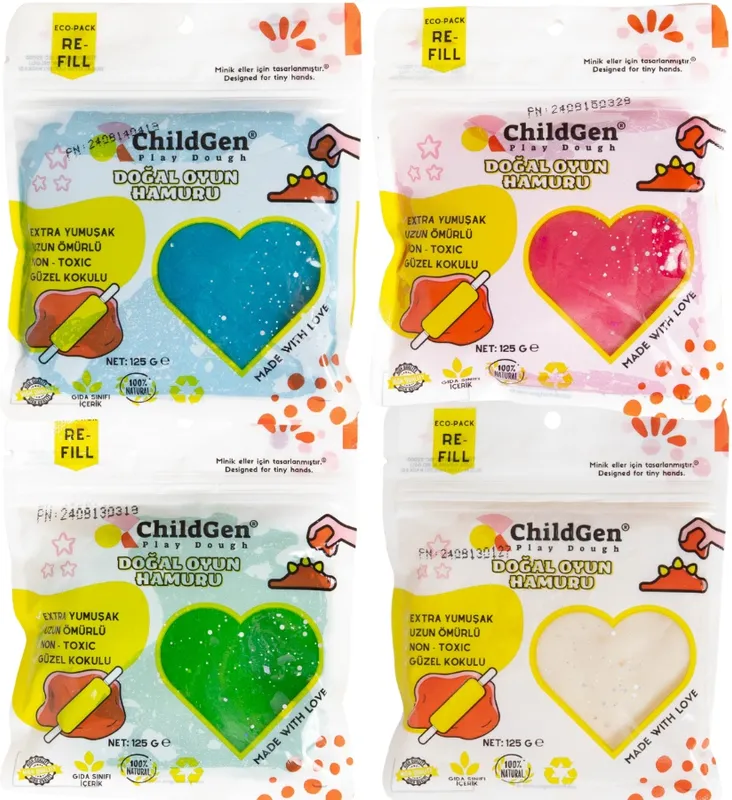 Naturalna ciastolina z brokatem, eko pack 4 kolory, ChildGen