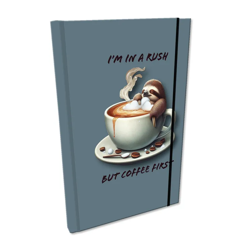 Notes A5 w kratkę z gumką, Soft Touch Leniwiec Kawa