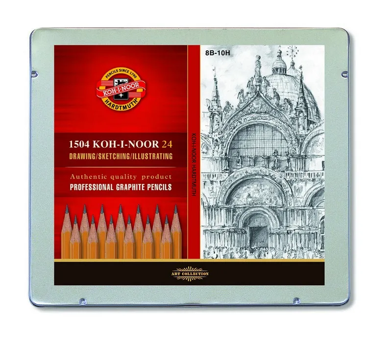 Ołówki grafitowe Koh-I-Noor 1504, 8B-10H, 24 szt.