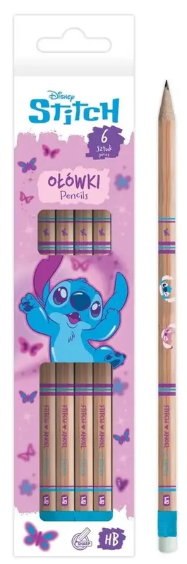 Ołówek z gumką Stitch pink w kartoniku 6 sztuk