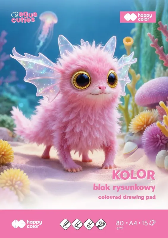 Blok rysunkowy kolor Aqua Cuties A4 80g 15 ark. 20 szt.