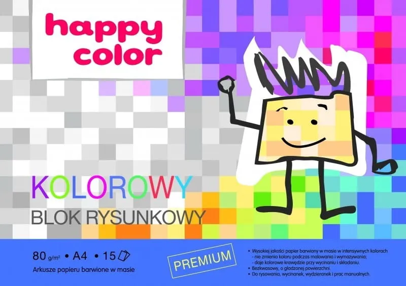Blok rysunkowy kolorowy A4 80g Happy Color, 20 szt.