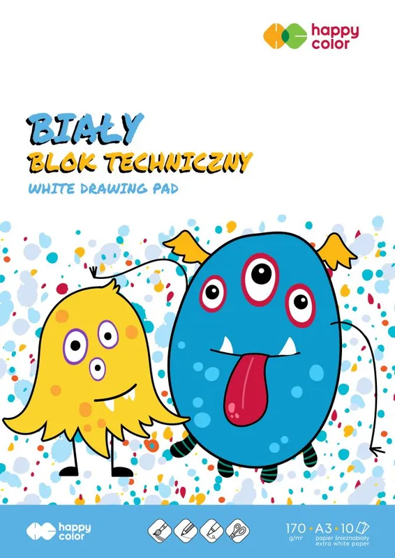 Blok techniczny biały A3 170g 10 ark. Happy Color, 10 szt.