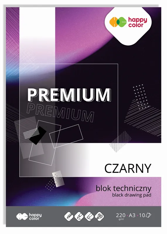 Blok techniczny czarny A3 Premium 220g Happy Color, 10 szt.