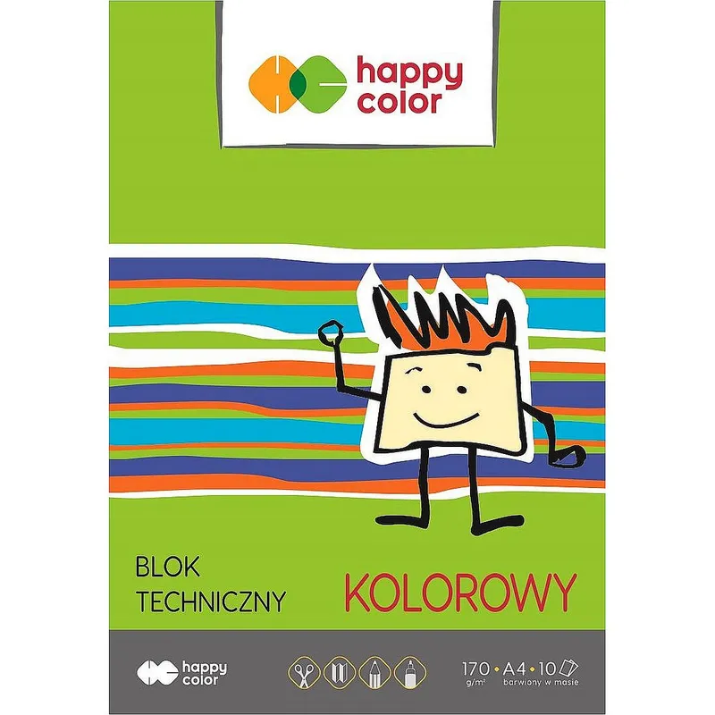 Blok techniczny kolorowy A4 170g, 10 arkuszy, Happy Color
