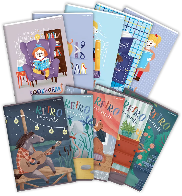 Zeszyty A5 kratka Top 2000 bookworm/retro, pakiet 20 sztuk