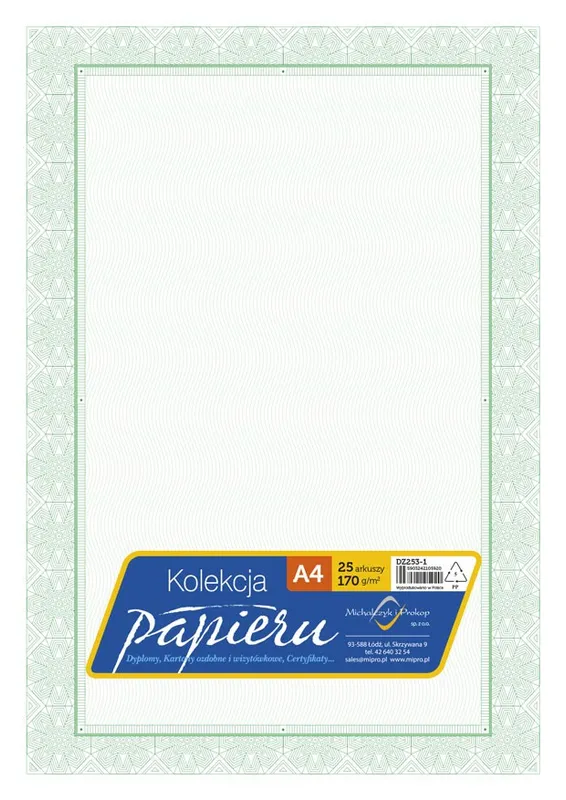 Papier ozdobny Certyfikat Dyplom A4 170g/m2, 25 arkuszy