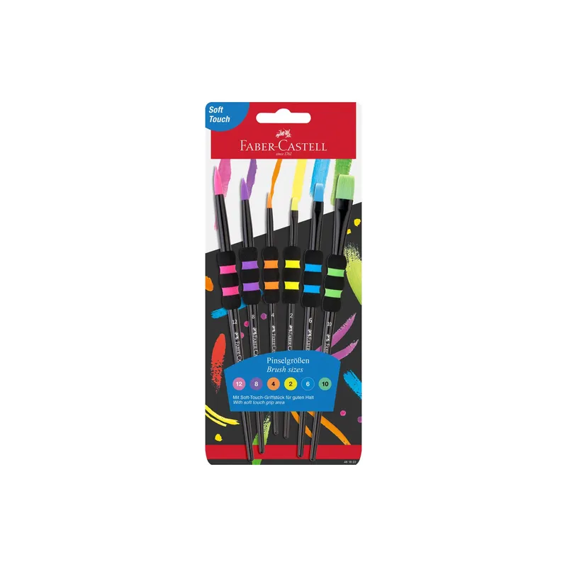 Pędzle szkolne z miękkim uchwytem edycja black Faber-Castell blister 6