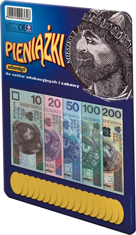 Pieniążki edukacyjne, zestaw banknotów i monet