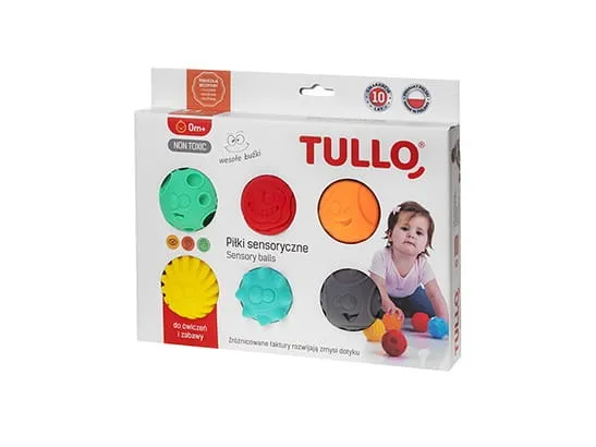 Piłki sensoryczne buźki TULLO, zestaw 6 sztuk