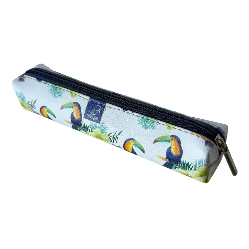 Piórnik mini prostokąt Egzotyczne Tukany, mini etui z ekoskóry