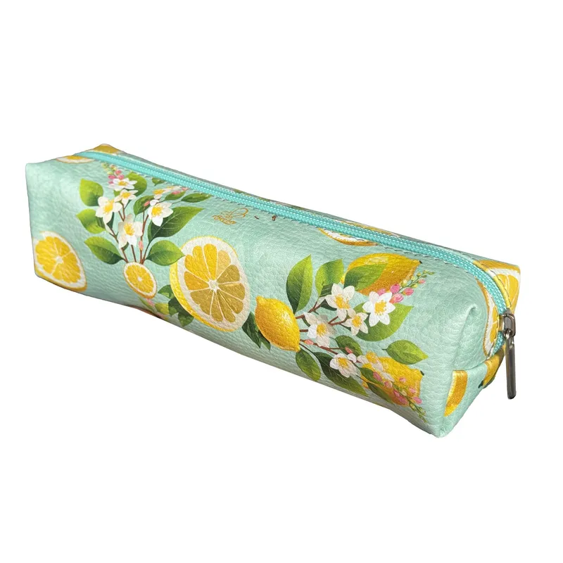 Piórnik szkolny kostka Cytrusowe Kwiaty, ekoskóra, Poland