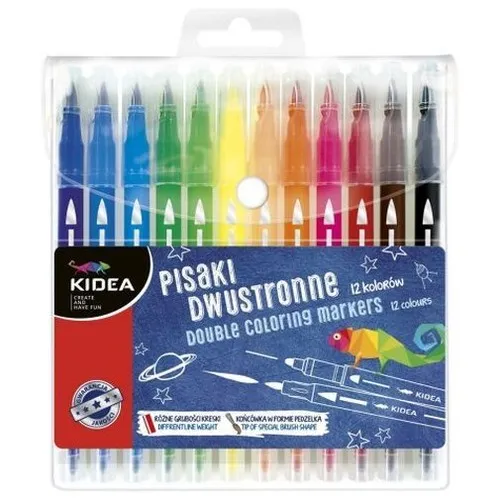 Pisaki Kidea dwustronne brush, 12 kolorów