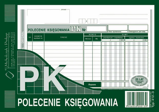Polecenie księgowania A5 poziom, bloczek samokopiujący