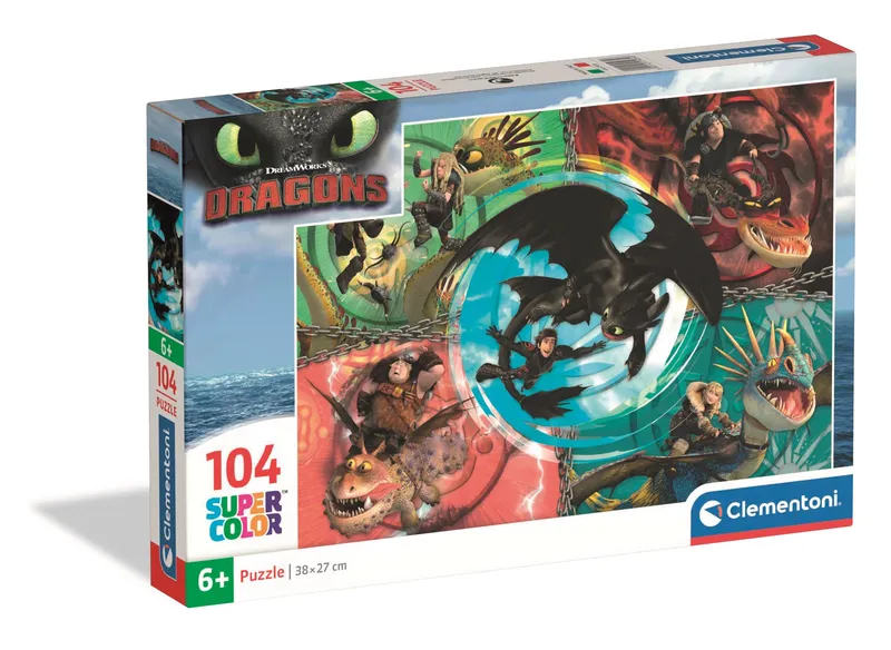 Puzzle 104 Super Kolor How to Train Your Dragon, Clementoni