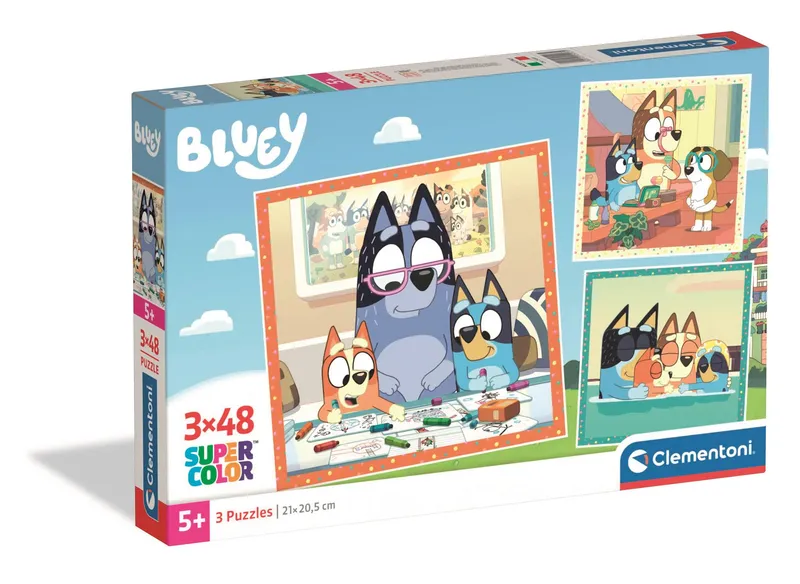 Puzzle 3x48 Super Kolor Bluey, tradycyjne puzzle Clementoni