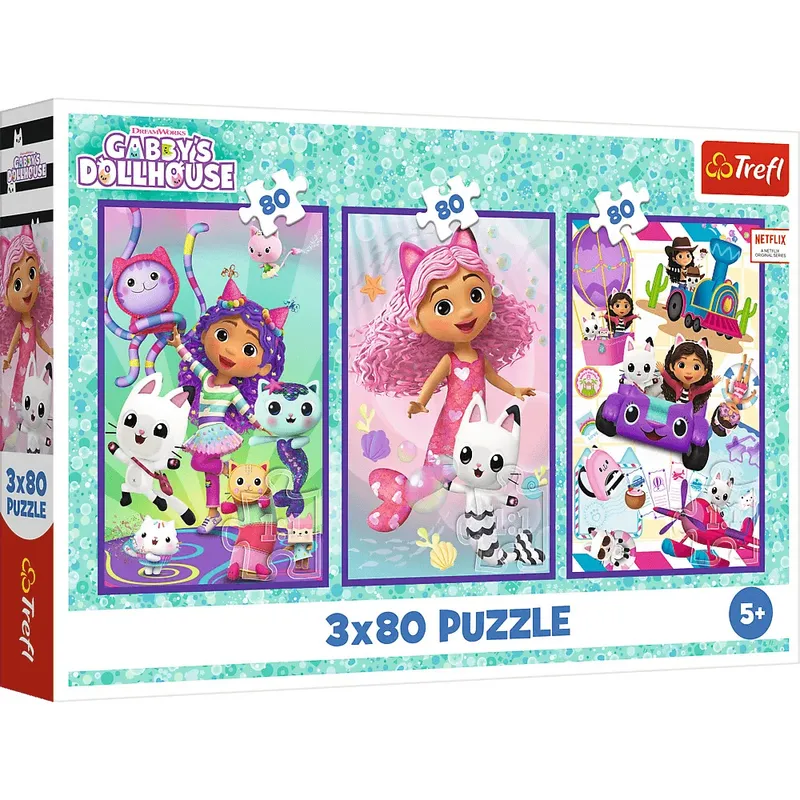 Puzzle 3x80 Kolorowe dni Gabby, komplet trzech układanek Trefl