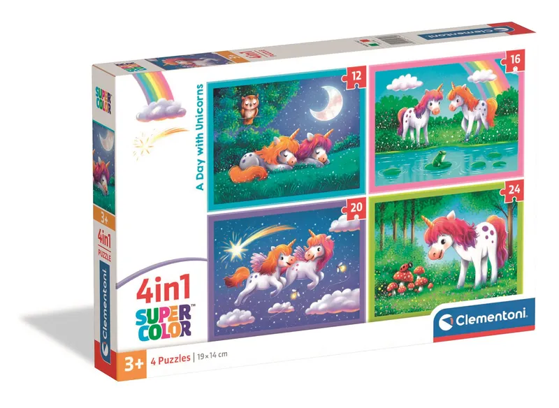 Puzzle 4w1 Super Kolor A Day With Unicorns Clementoni 21740