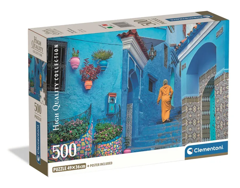 Puzzle 500 Compact Blue Street of Chefchaouen, Clementoni
