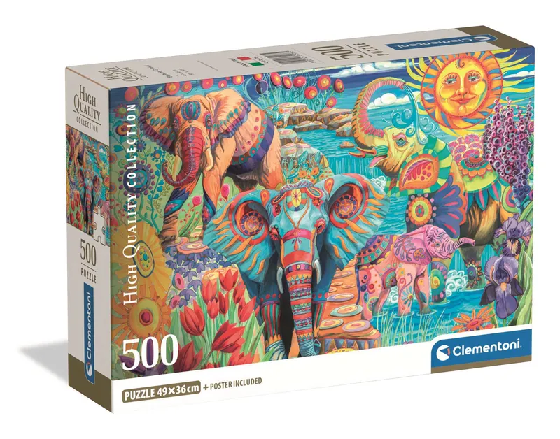Puzzle 500 Compact Elephants' Carnival 35578, Clementoni