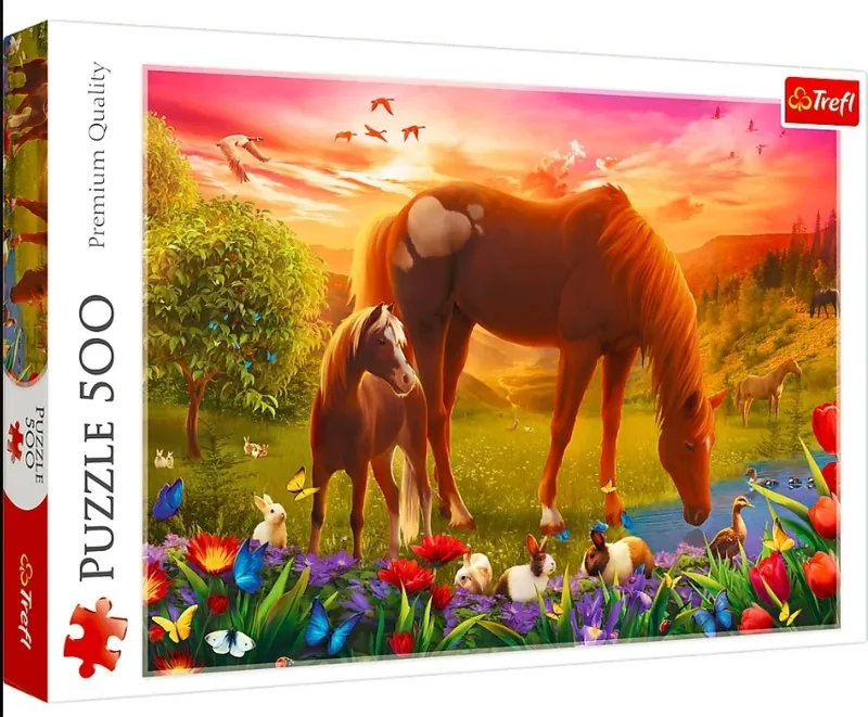 Puzzle 500 Konie na łące 37451 - Trefl, motyw zwierzęcy